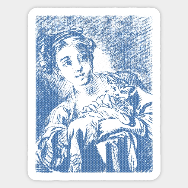 A Young Girl holding a Cat by 18th century French Artist  Louis Marin Bonnet Polka Hexagonal Honeycomb Fill Sticker by pelagio